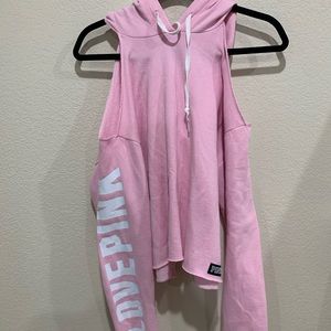 Pink sweatshirt with cutout shoulders